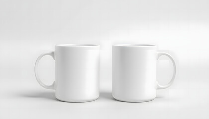 Obraz premium Elegant sleek mug mockup set on white background, ideal for showcasing branding, logos, or custom designs