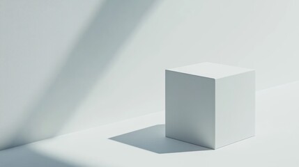 Fototapeta premium Minimalist White Cube Display: A Study in Light and Shadow
