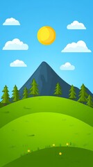 Idyllic Mountain Landscape Sunlit Green Hills and a Majestic Peak