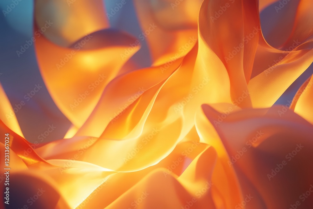 Poster a mesmerizing abstract image of orange and yellow fabric waves, capturing fluid motion and dynamic l