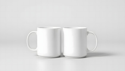 Obraz premium Elegant sleek mug mockup set on a dining room table, ideal for showcasing branding, logos, or custom designs