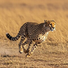 Obraz premium cheetah running through grass in the savanna at sunset