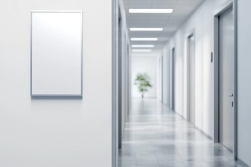 design layout of a sign hanging on a white office door, close-up of the door, 3d visualization, interior of an office hall with a sign on the door