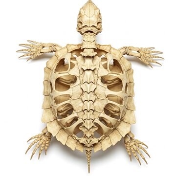 detailed closeup of a turtle skeleton with white background