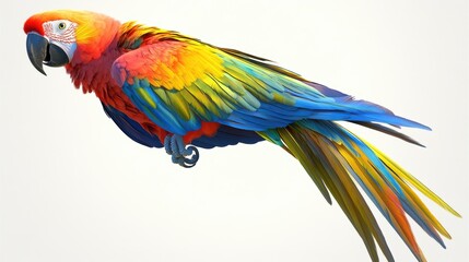 Fototapeta premium Colorful macaw parrot with vibrant feathers isolated on white background, ideal for tropical and exotic design projects.