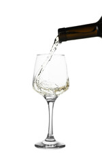 Pouring wine into glass on white background