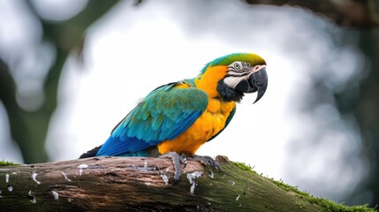 Colorful macaw parrot with vibrant feathers isolated on white background, ideal for tropical and exotic design projects.