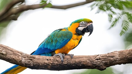 Obraz premium Colorful macaw parrot with vibrant feathers isolated on white background, ideal for tropical and exotic design projects.