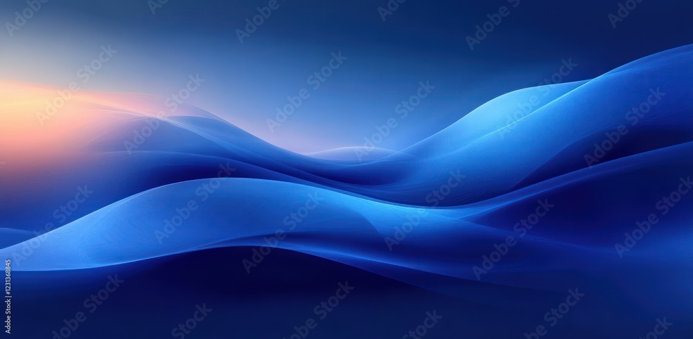 Poster tranquil abstract blue landscape with soft gradients and flowing shapes