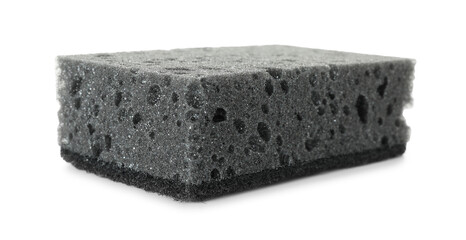 One grey sponge isolated on white. Cleaning supply