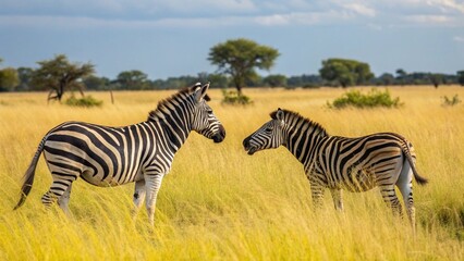 Naklejka premium zebras in the savannah