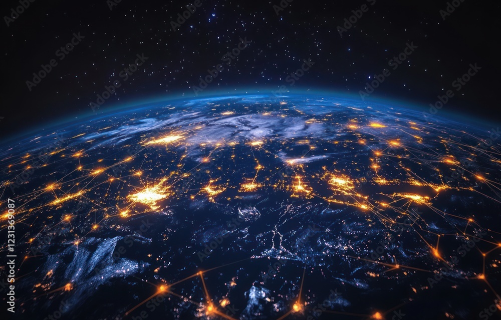 Aufkleber global data network map featuring futuristic communication technology and telecommunication connecti