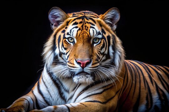 Bengal tigar head on a black background.