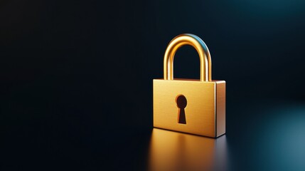 Naklejka premium Golden padlock on a dark reflective surface