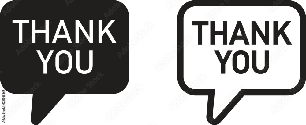 Poster speech bubble thank you icon set in two styles . speech bubble icon with gratitude text . vector