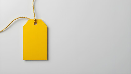 Blank Yellow Price Tag Hanging on a White Background