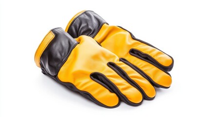 Yellow and Black Leather Work Gloves on White Background