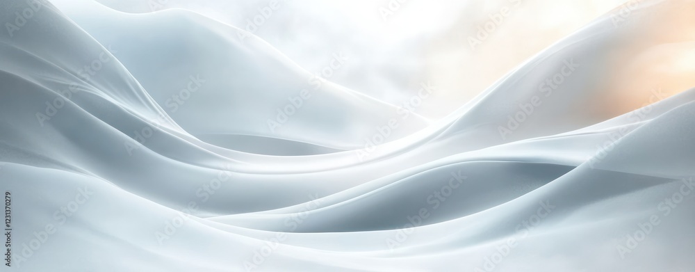 Poster serene abstract composition flowing white forms minimalism soft light gray gradients tranquility sim