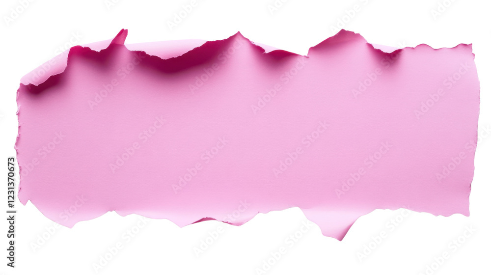 Poster pink ripped paper piece with transparent background creating empty space