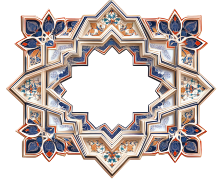stunning Islamic geometric pattern frame featuring intricate designs and vibrant colors, perfect for decorative purposes. This artwork showcases traditional craftsmanship and cultural heritage