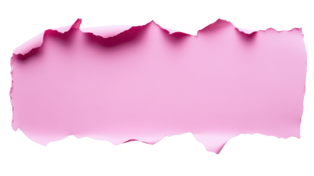 Pink ripped paper piece with transparent background creating empty space