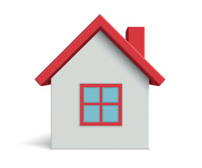 Minimalist White House Icon with Red Roof and Window