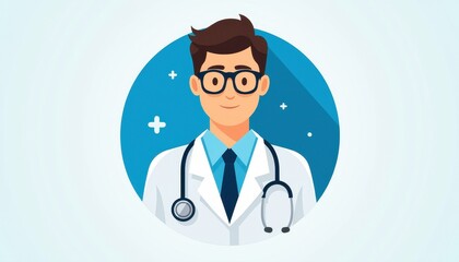 Fototapeta premium Doctor in White: Stethoscope and Glasses Against a Blue and White Background