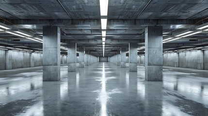 Obraz premium Interior of empty underground parking with concrete columns