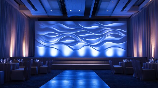 Blue Wave Wedding Background Wall