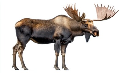 Fototapeta premium Majestic Alaska moose isolated on white background, perfect for wildlife and nature designs.