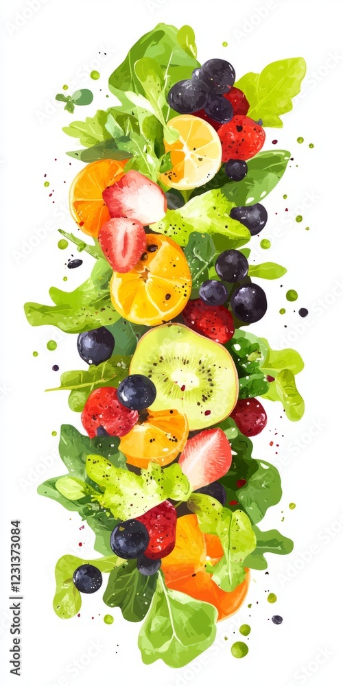Poster beautiful and colorful display of various fruits and vegetables arranged in a way that they appear t