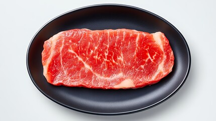 Raw Marbled Steak on Dark Plate Ready for Cooking