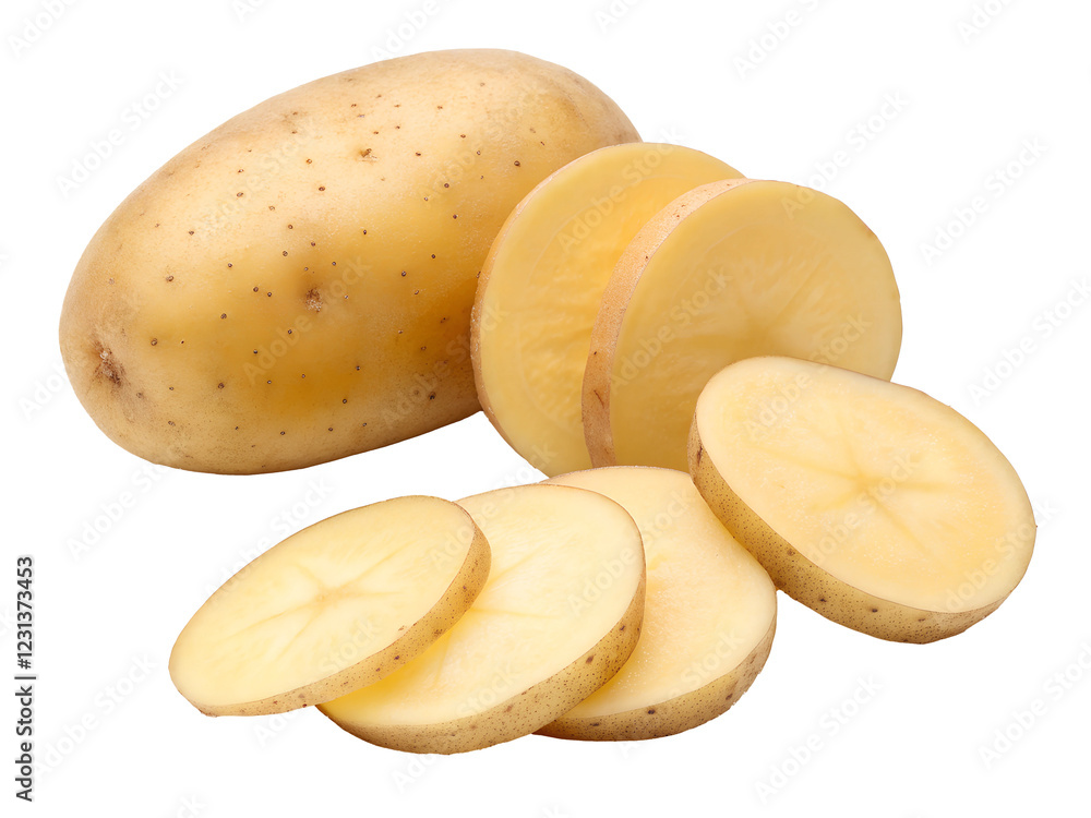 Poster raw potato and slices isolated on transparent background png image