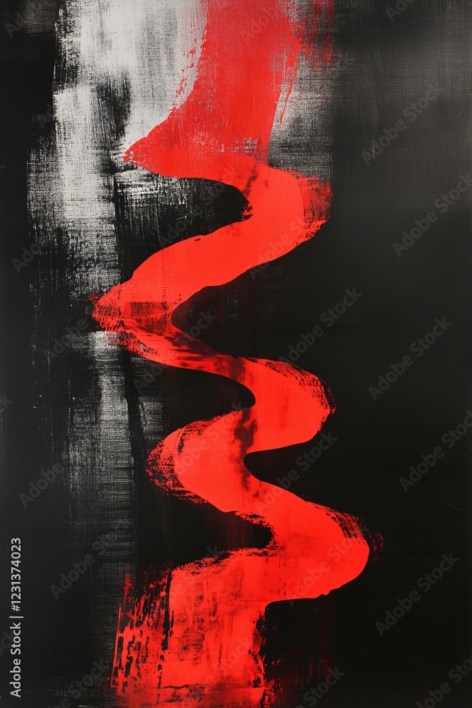 Poster dynamic abstract red and black painting with bold brushstroke patterns
