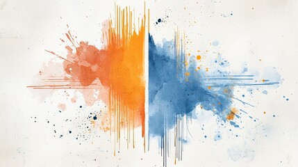 A vibrant watercolor abstract design featuring orange and blue sound waves, symbolizing energy and creativity.
