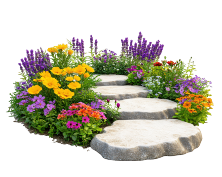 vibrant children garden featuring colorful flowers and playful stepping stones, creating cheerful and inviting atmosphere for outdoor exploration and play