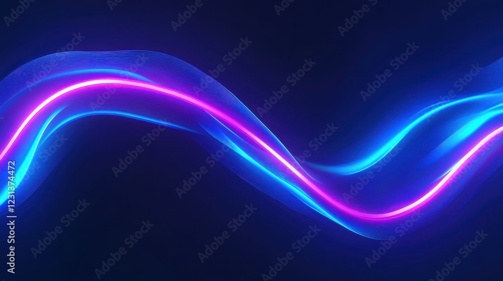 Poster vibrant blue abstract artwork with flowing patterns and luminous effects in a dark background