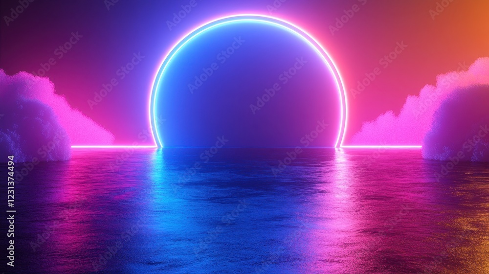 Poster vibrant blue abstract artwork with flowing patterns and luminous effects in a dark background