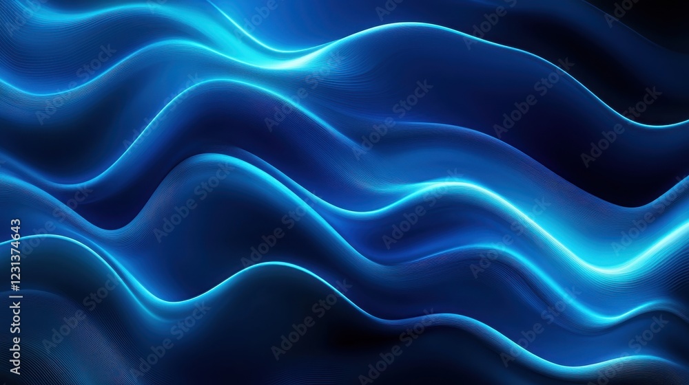 Poster vibrant blue abstract artwork with flowing patterns and luminous effects in a dark background