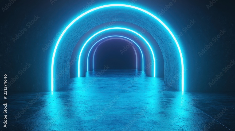 Poster vibrant blue abstract artwork with flowing patterns and luminous effects in a dark background