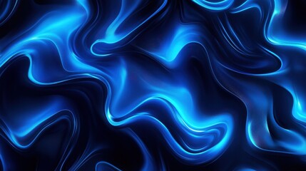 Vibrant blue abstract artwork with flowing patterns and luminous effects in a dark background