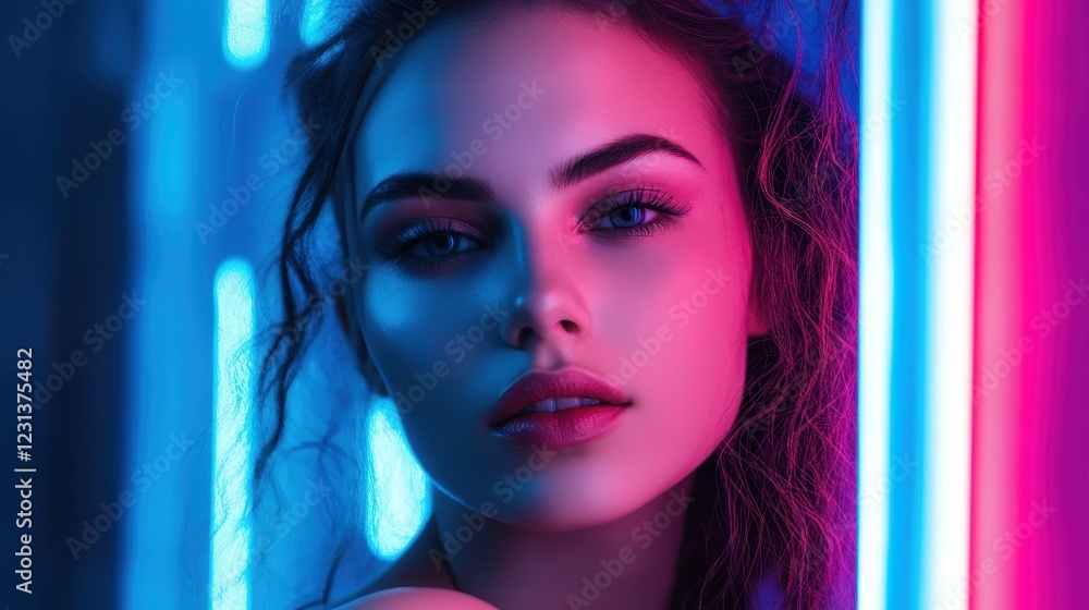 Poster vibrant blue abstract artwork with flowing patterns and luminous effects in a dark background