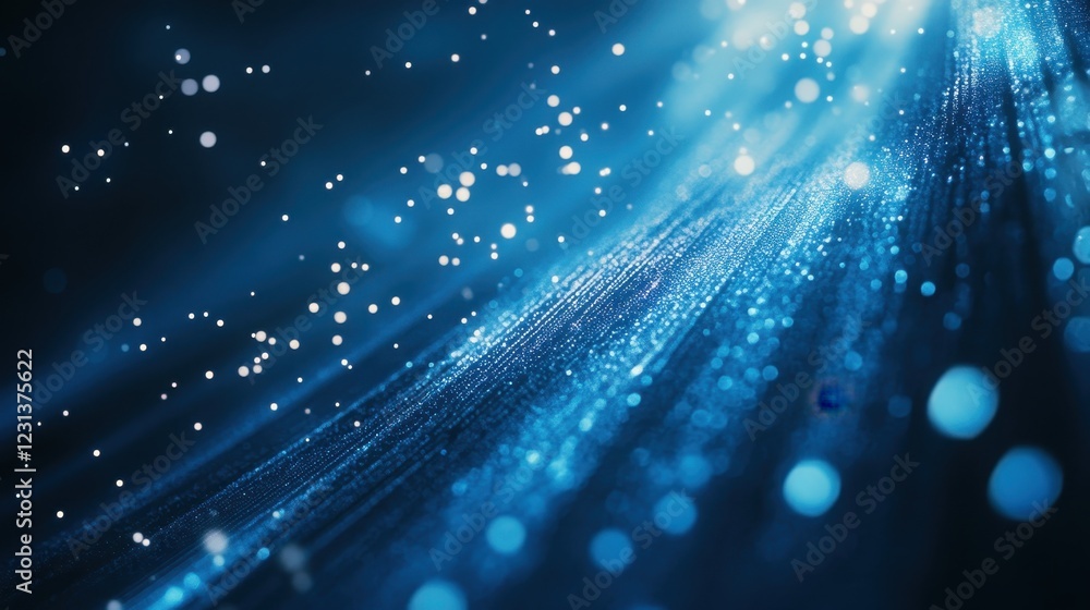 Poster vibrant blue abstract artwork with flowing patterns and luminous effects in a dark background
