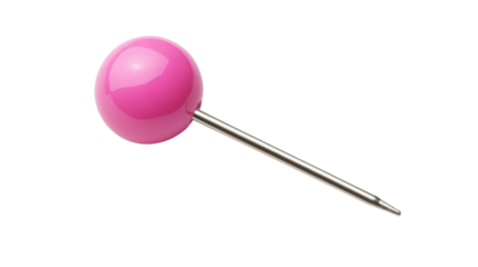 Pink push pin on transparent background, ready for use