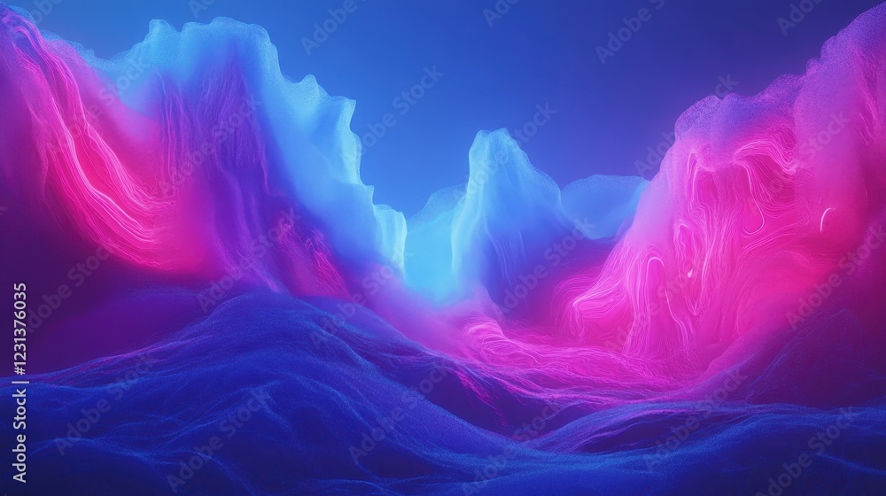 Poster vibrant blue abstract artwork with flowing patterns and luminous effects in a dark background