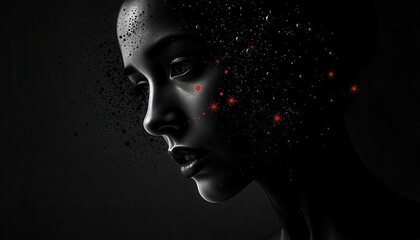 Ethereal portrait of a woman dark studio digital art mystical environment side view concept of identity and transformation