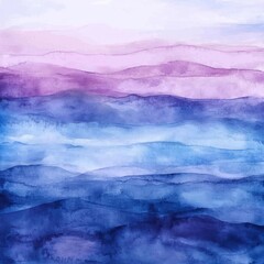 Fototapeta premium Abstract watercolor landscape painting with purple and blue hues depicting layered mountains or hills.