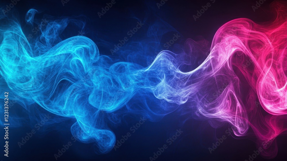 Poster vibrant blue abstract artwork with flowing patterns and luminous effects in a dark background