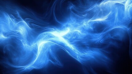 Vibrant blue abstract artwork with flowing patterns and luminous effects in a dark background