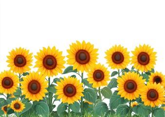 Fototapeta premium Sunflower Field Landscape Illustration Bright Yellow Petals Modern Minimalistic